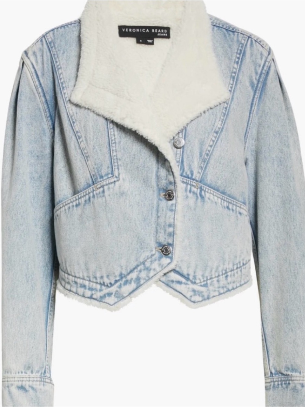 Veronica Beard Light Blue Denim Sherpa-Trim Jacket